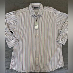 David Donahue Blue, Green, and Red Striped Dress Shirt